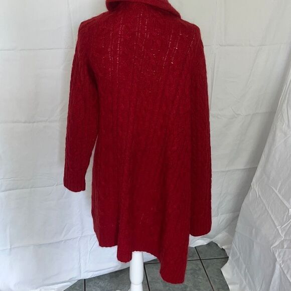 Ralph Lauren Red Cable Knit Shawl Collar Long Cardigan Wool Mohair Angora L - Picture 3 of 14